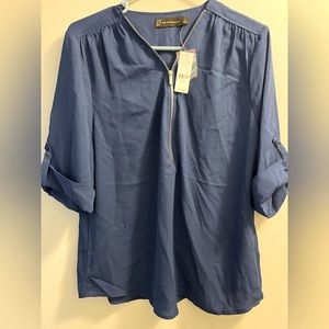 NWT New York & Company Cute Work Blouse Navy Blue Large